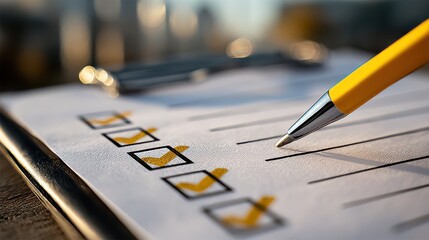 Caneta marcando itens em uma lista de checklist